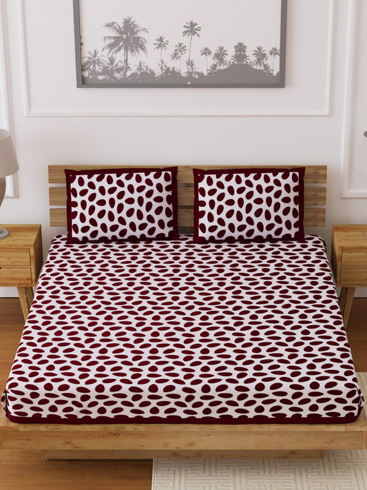 LIVING ROOTS Double Bedsheet Maroon Colour Queen Size Pure Cotton - 1 Bedsheet with 2 Pillow Covers (31-031-D)