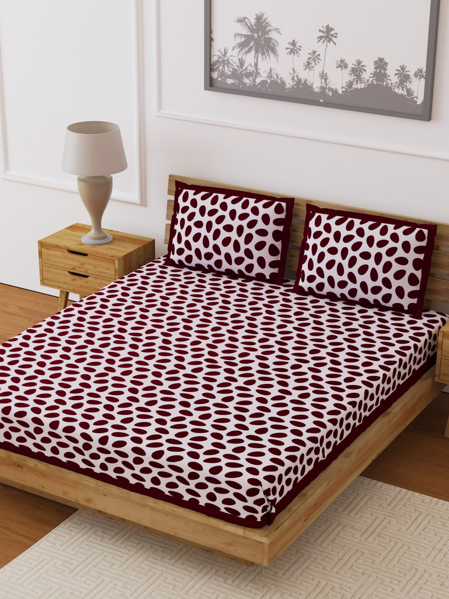 LIVING ROOTS Double Bedsheet Maroon Colour Queen Size Pure Cotton - 1 Bedsheet with 2 Pillow Covers (31-031-D)