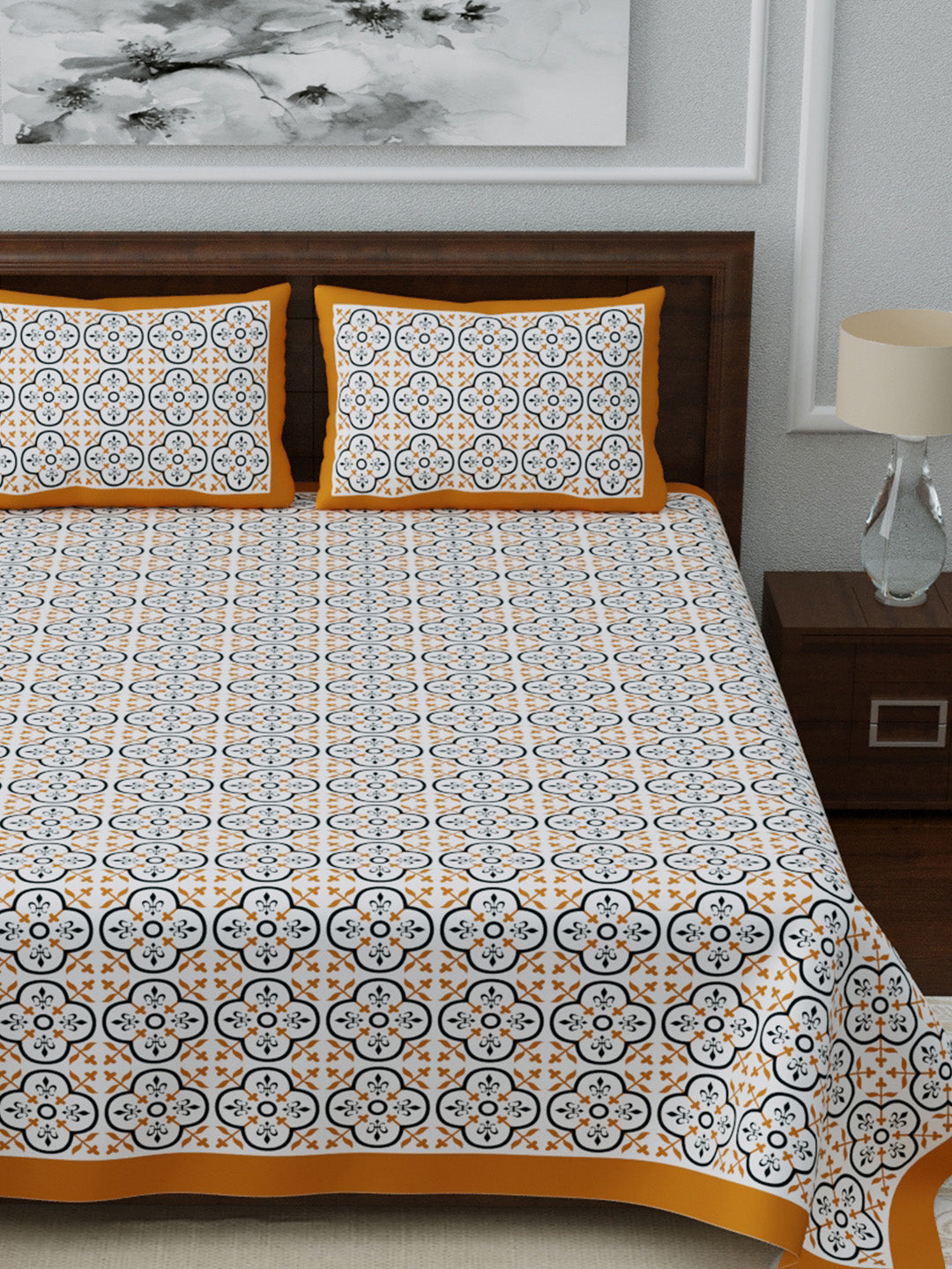LIVING ROOTS Double Bedsheet King Size Orange Colour Pure Cotton - 1 Bedsheet with 2 Pillow Covers (31-034-C)