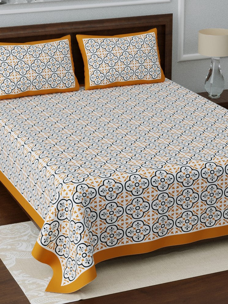 LIVING ROOTS Double Bedsheet King Size Orange Colour Pure Cotton - 1 Bedsheet with 2 Pillow Covers (31-034-C)