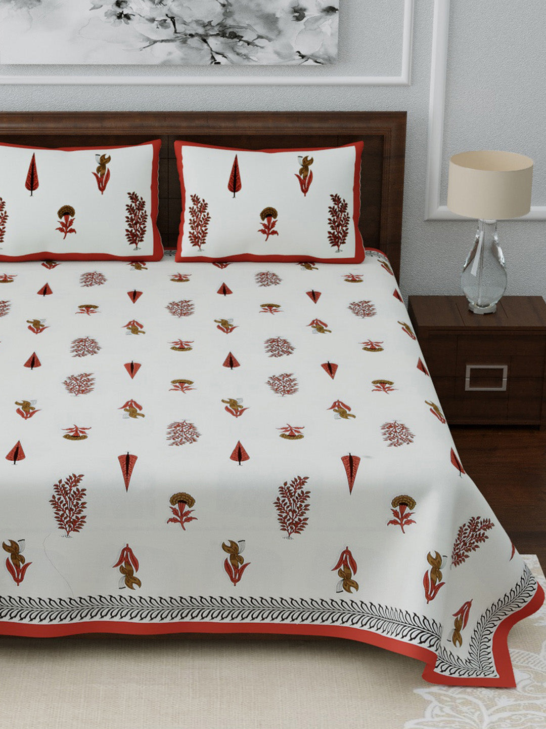LIVING ROOTS Double Bedsheet King Size Pink Colour Flower Print Pure Cotton - 1 Bedsheet with 2 Pillow Covers (31-036-A)