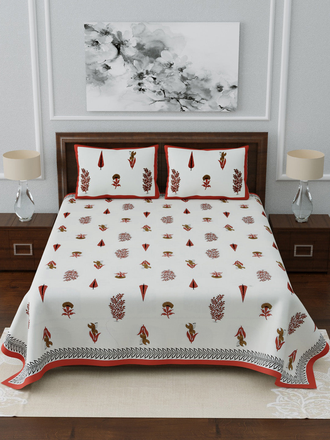 LIVING ROOTS Double Bedsheet King Size Pink Colour Flower Print Pure Cotton - 1 Bedsheet with 2 Pillow Covers (31-036-A)