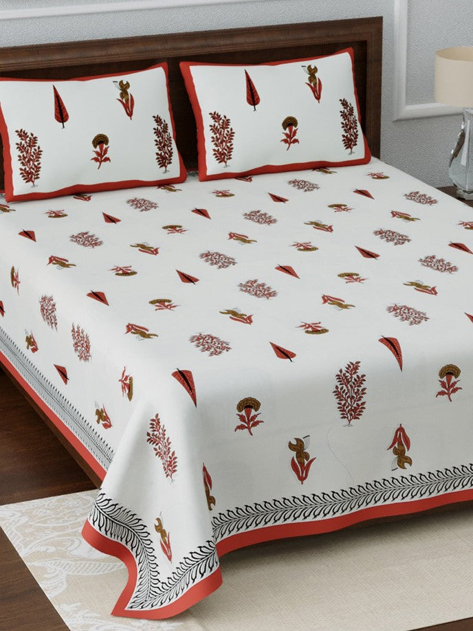 LIVING ROOTS Double Bedsheet King Size Pink Colour Flower Print Pure Cotton - 1 Bedsheet with 2 Pillow Covers (31-036-A)