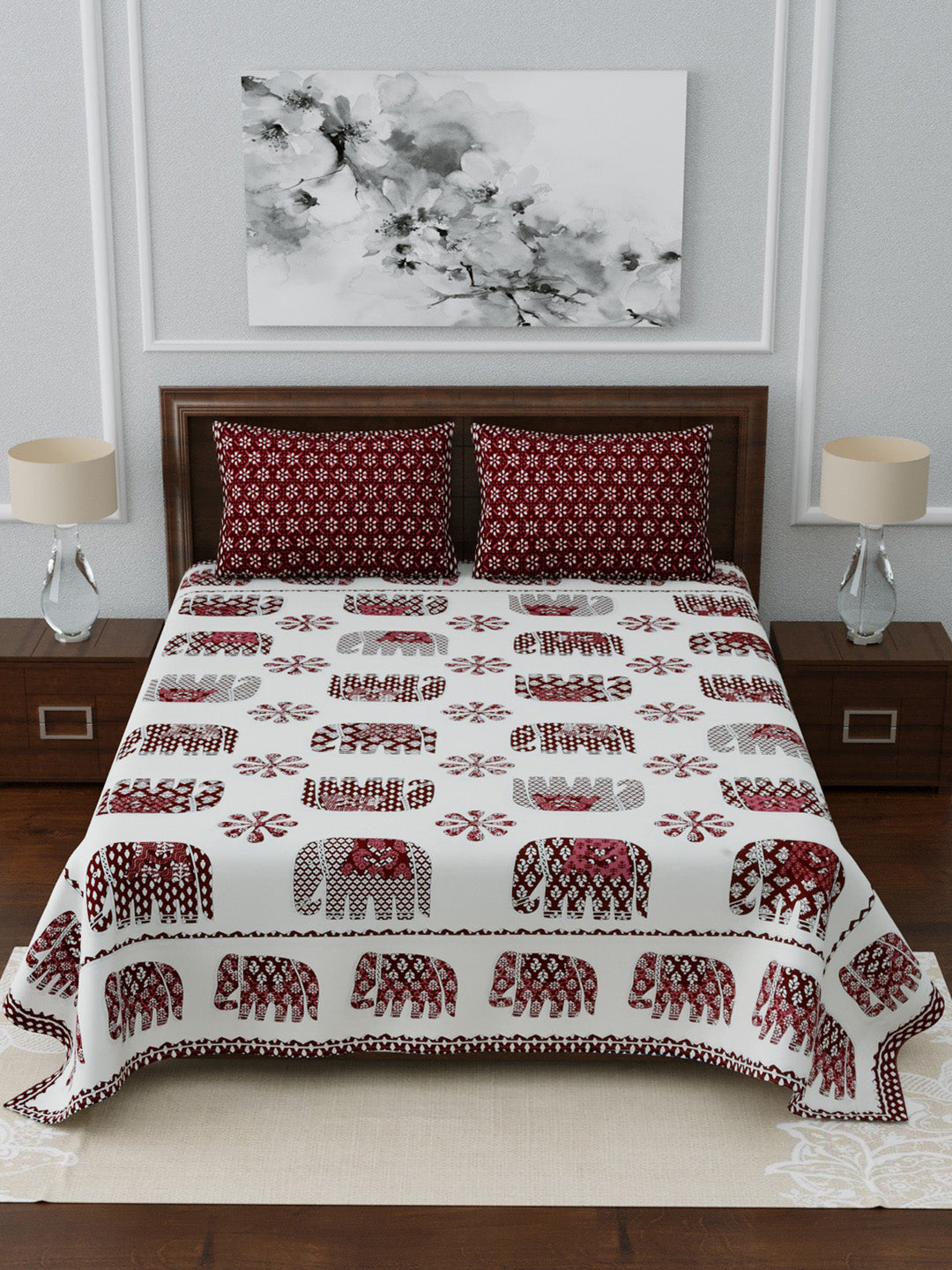 LIVING ROOTS Double Bedsheet King Size Maroon Colour Pure Cotton - 1 Bedsheet with 2 Pillow Covers (31-037-A)