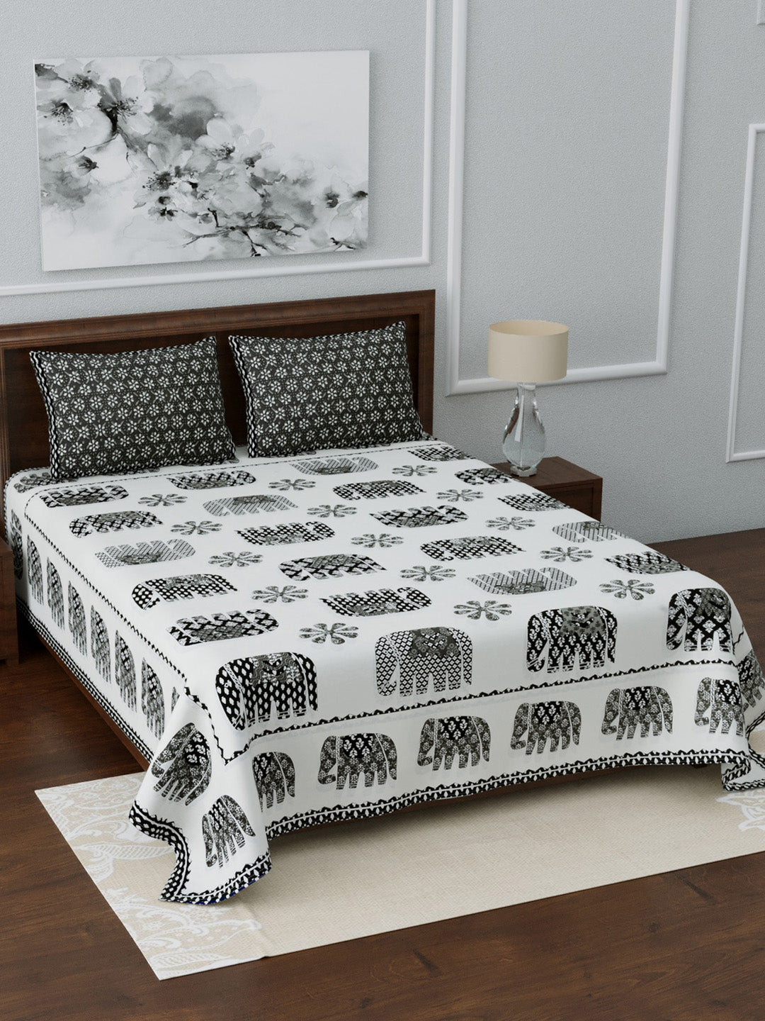 LIVING ROOTS Double Bedsheet King Size Black Colour Pure Cotton - 1 Bedsheet with 2 Pillow Covers (31-037-B)