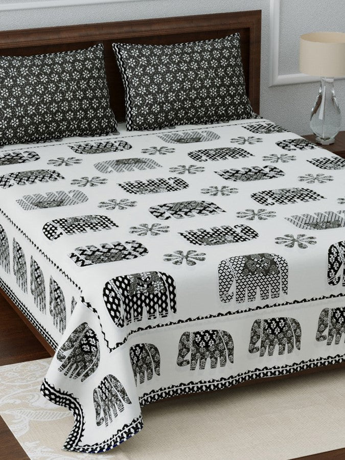 LIVING ROOTS Double Bedsheet King Size Black Colour Pure Cotton - 1 Bedsheet with 2 Pillow Covers (31-037-B)