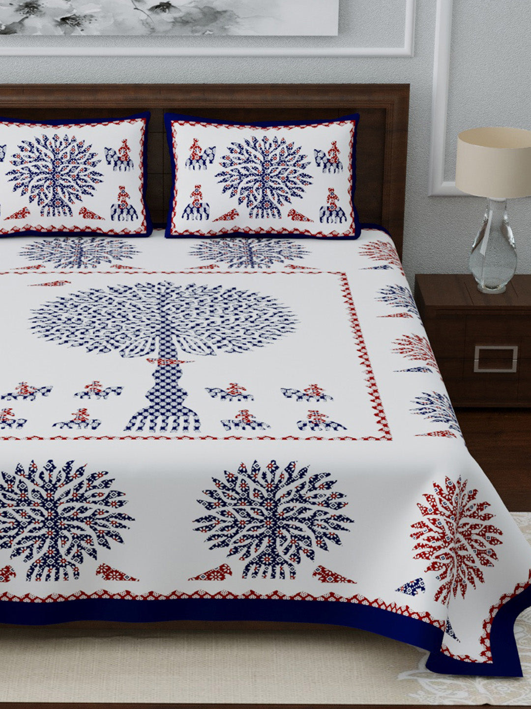 LIVING ROOTS Double Bedsheet King Size Blue Colour Pure Cotton - 1 Bedsheet with 2 Pillow Covers (31-038-A)