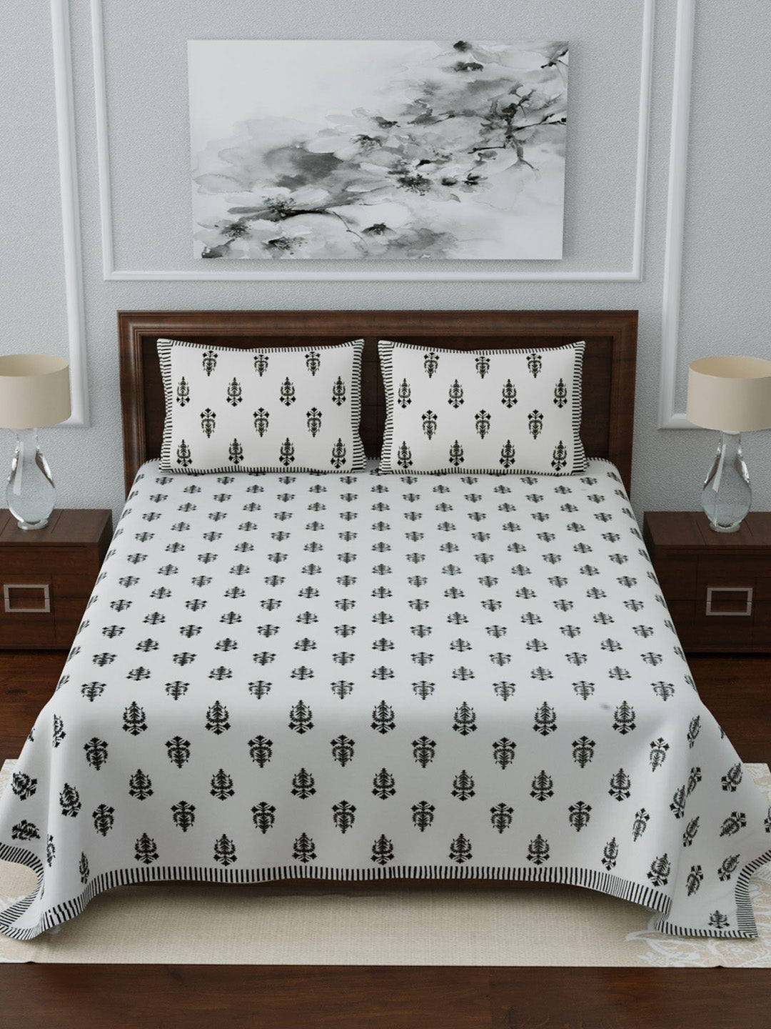 LIVING ROOTS Double Bedsheet King Size Black Colour Pure Cotton - 1 Bedsheet with 2 Pillow Covers (31-051-A)