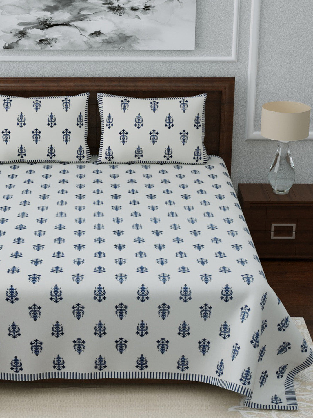 LIVING ROOTS Double Bedsheet King Size Blue Colour Pure Cotton - 1 Bedsheet with 2 Pillow Covers (31-051-C)