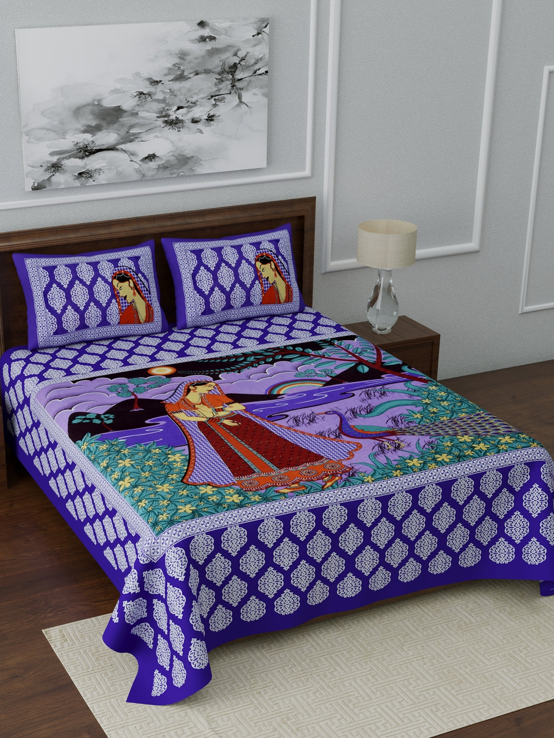 1 Queen Size Bedsheet  86*96 inches (7*8 Feet)   | Pure Cotton | Rich Fast Colour with No Colour Bleeding | Soft Skin Friendly (055-C)