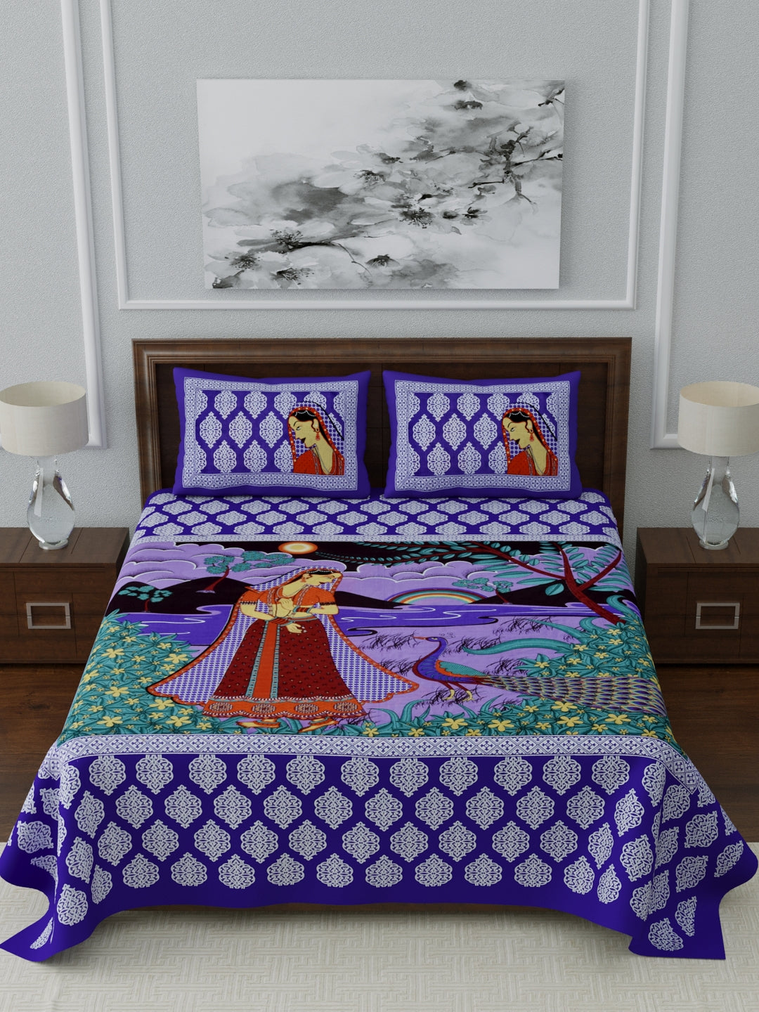 1 Queen Size Bedsheet  86*96 inches (7*8 Feet)   | Pure Cotton | Rich Fast Colour with No Colour Bleeding | Soft Skin Friendly (055-C)