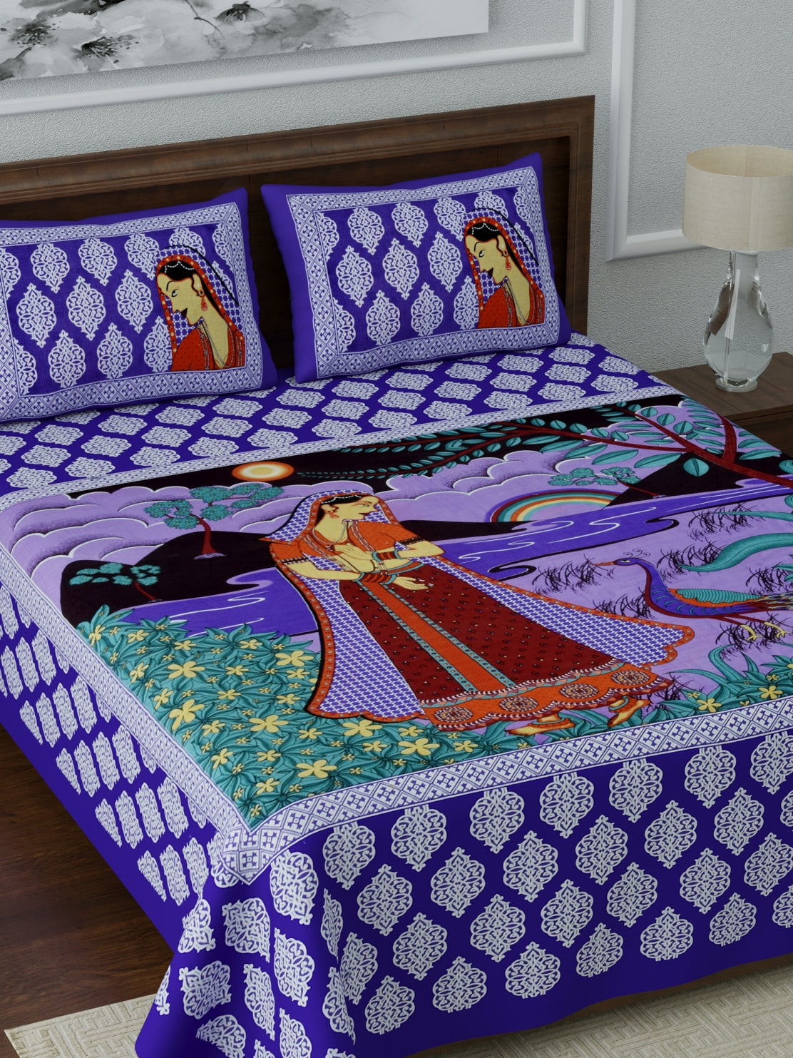 1 Queen Size Bedsheet  86*96 inches (7*8 Feet)   | Pure Cotton | Rich Fast Colour with No Colour Bleeding | Soft Skin Friendly (055-C)