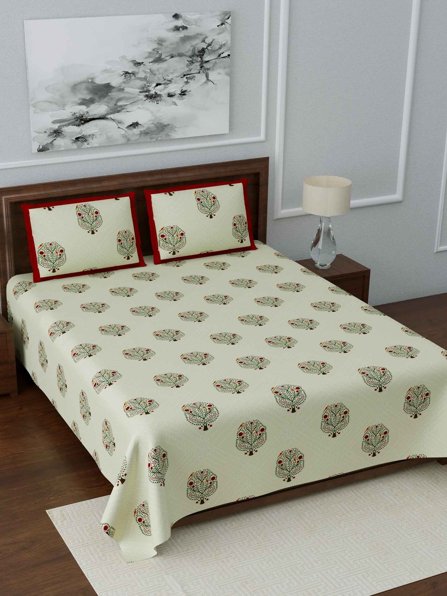 LIVING ROOTS Double Bedsheet Super King Size Pure Cotton Fabric With Pillow Covers (31-073-A)