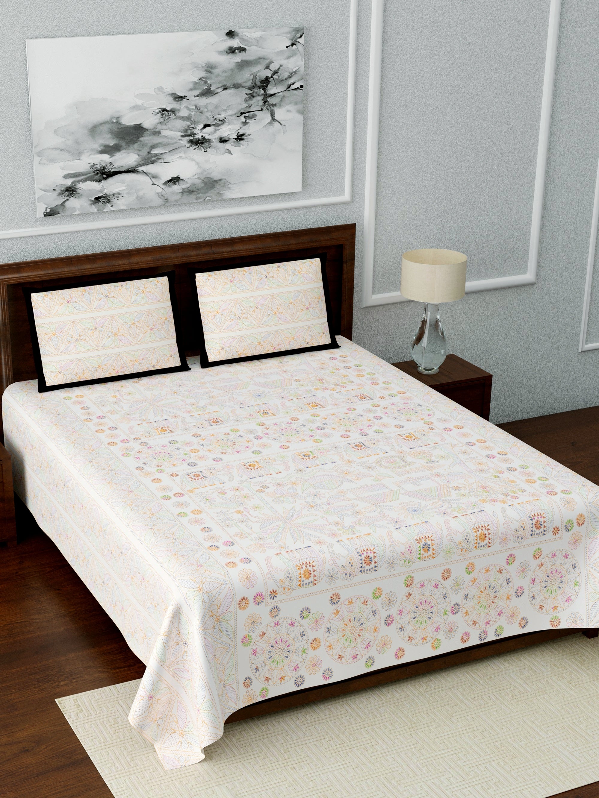 LIVING ROOTS Double Bedsheet Super King Size Pure Cotton Fabric With 2 Pillow Covers (31-075-B)