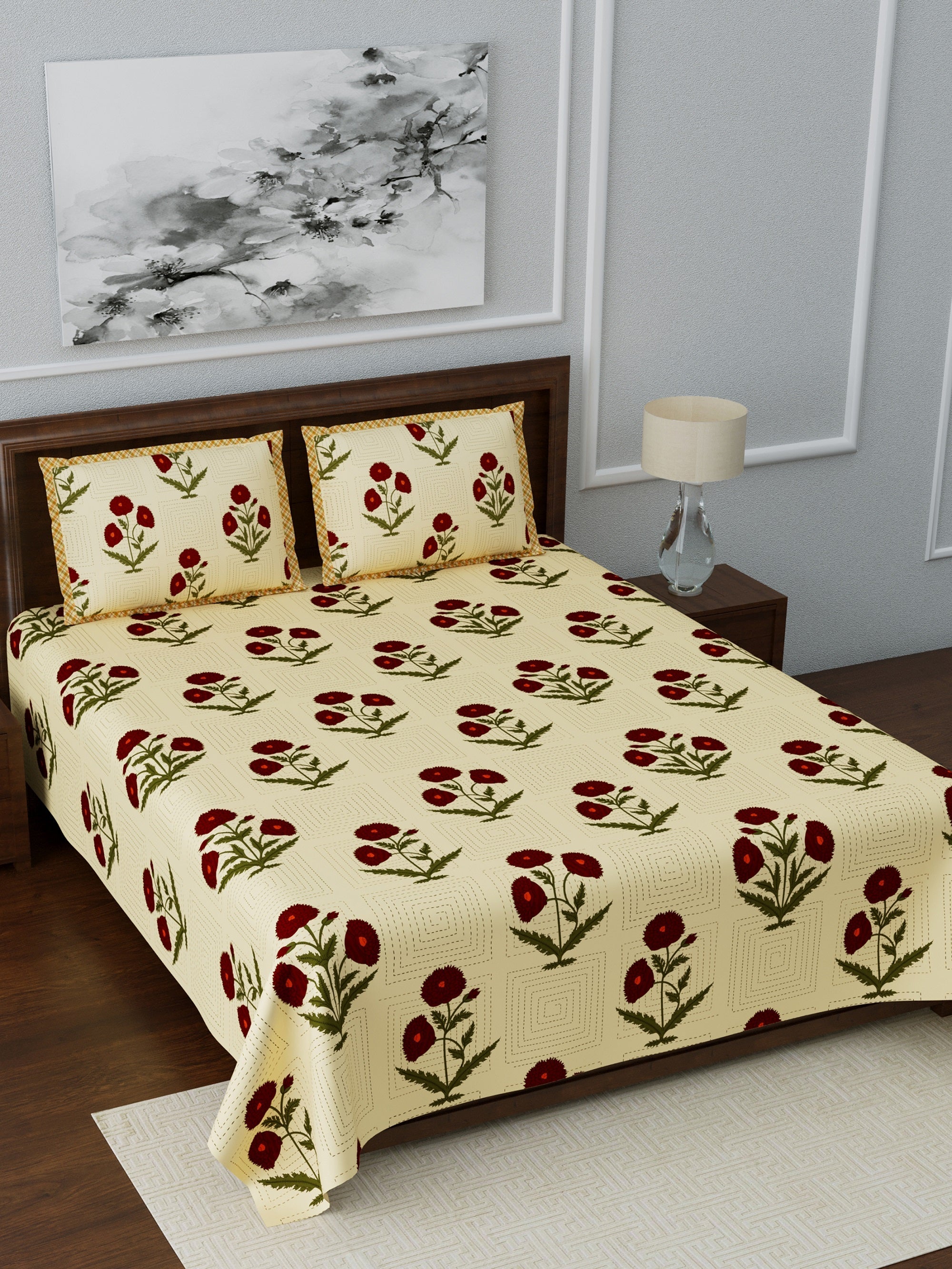 LIVING ROOTS Double Bedsheet Super King Size Pure Cotton Fabric With 2 Pillow Covers (31-079-A)