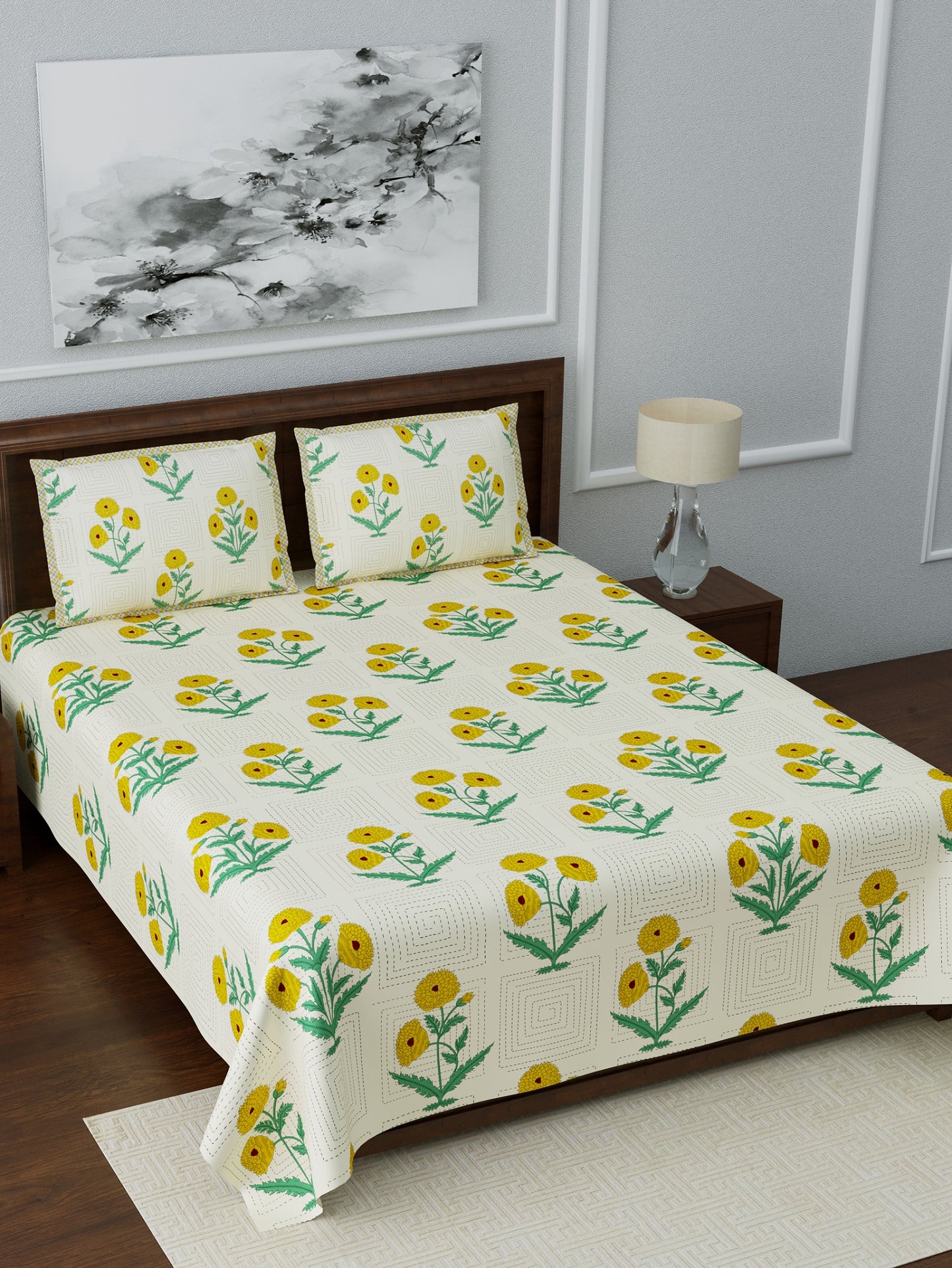 LIVING ROOTS Double Bedsheet Super King Size Pure Cotton Fabric With 2 Pillow Covers (31-079-B)