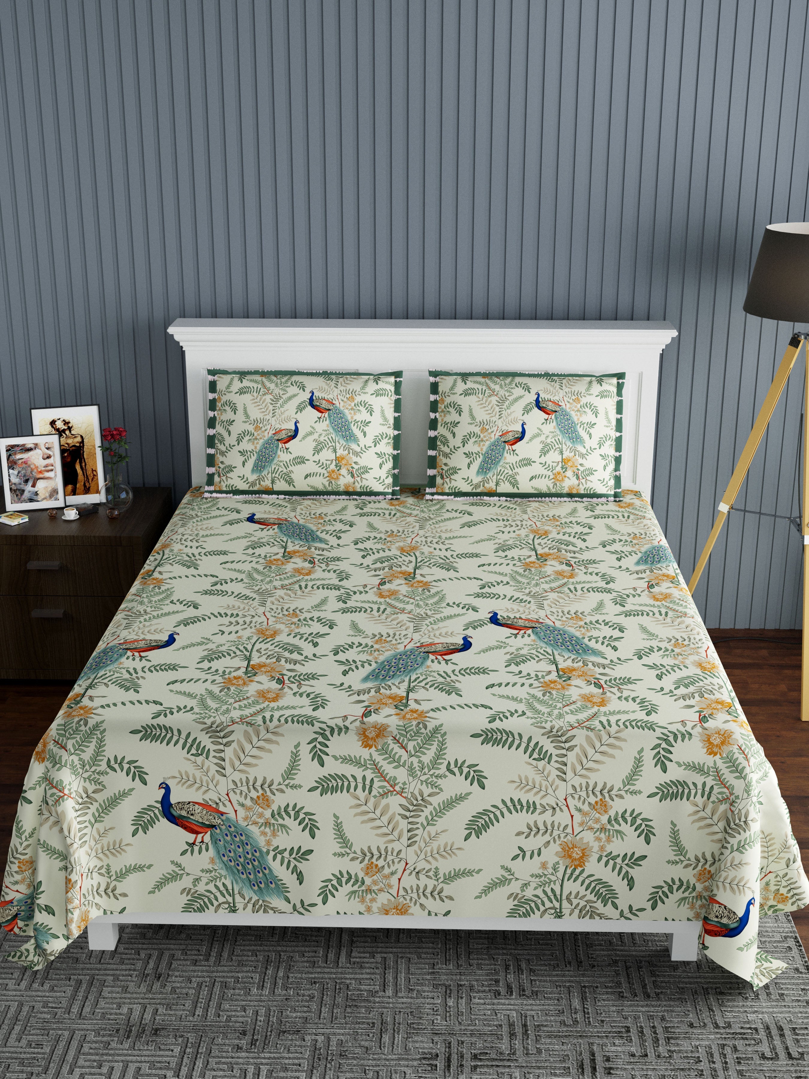 LIVING ROOTS Pure Cotton Super King Size Bedsheet 96*104 With 2 Pillow Cover | Rich Fast Colour with No Colour Bleeding | Soft Skin Friendly (31-113-A)