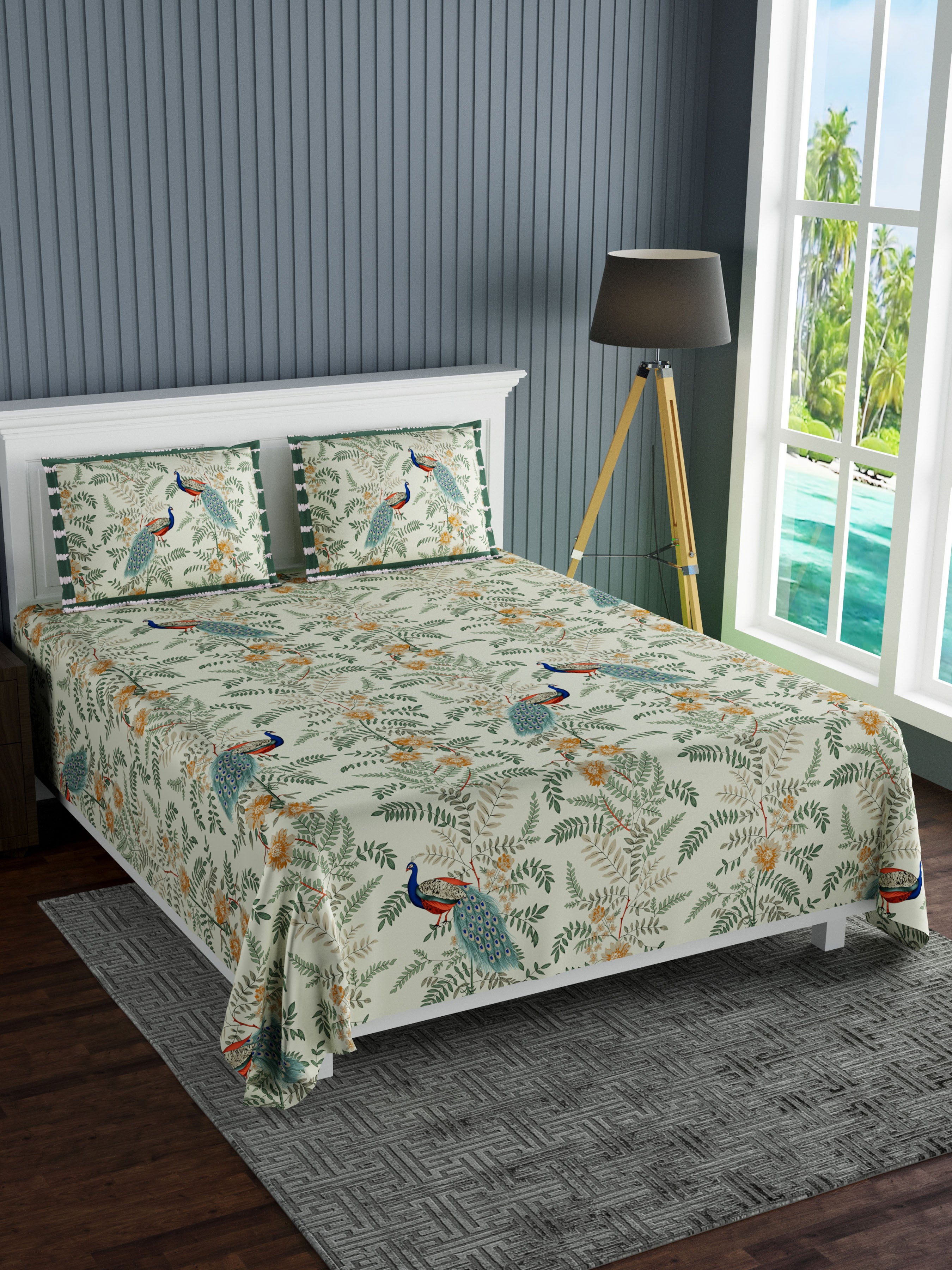LIVING ROOTS Pure Cotton Super King Size Bedsheet 96*104 With 2 Pillow Cover | Rich Fast Colour with No Colour Bleeding | Soft Skin Friendly (31-113-A)