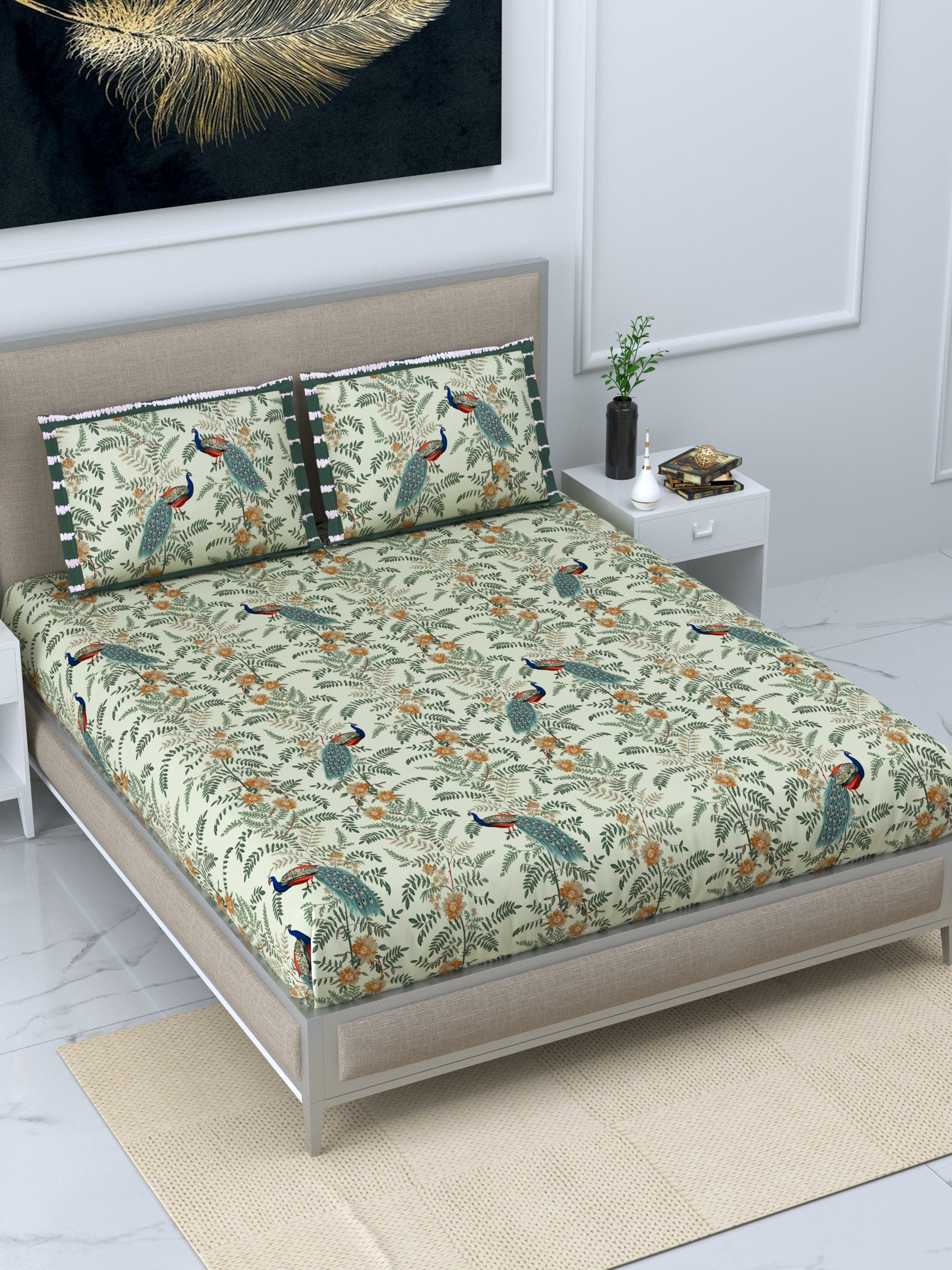 LIVING ROOTS Pure Cotton Super King Size Bedsheet 96*104 With 2 Pillow Cover | Rich Fast Colour with No Colour Bleeding | Soft Skin Friendly (31-113-A)