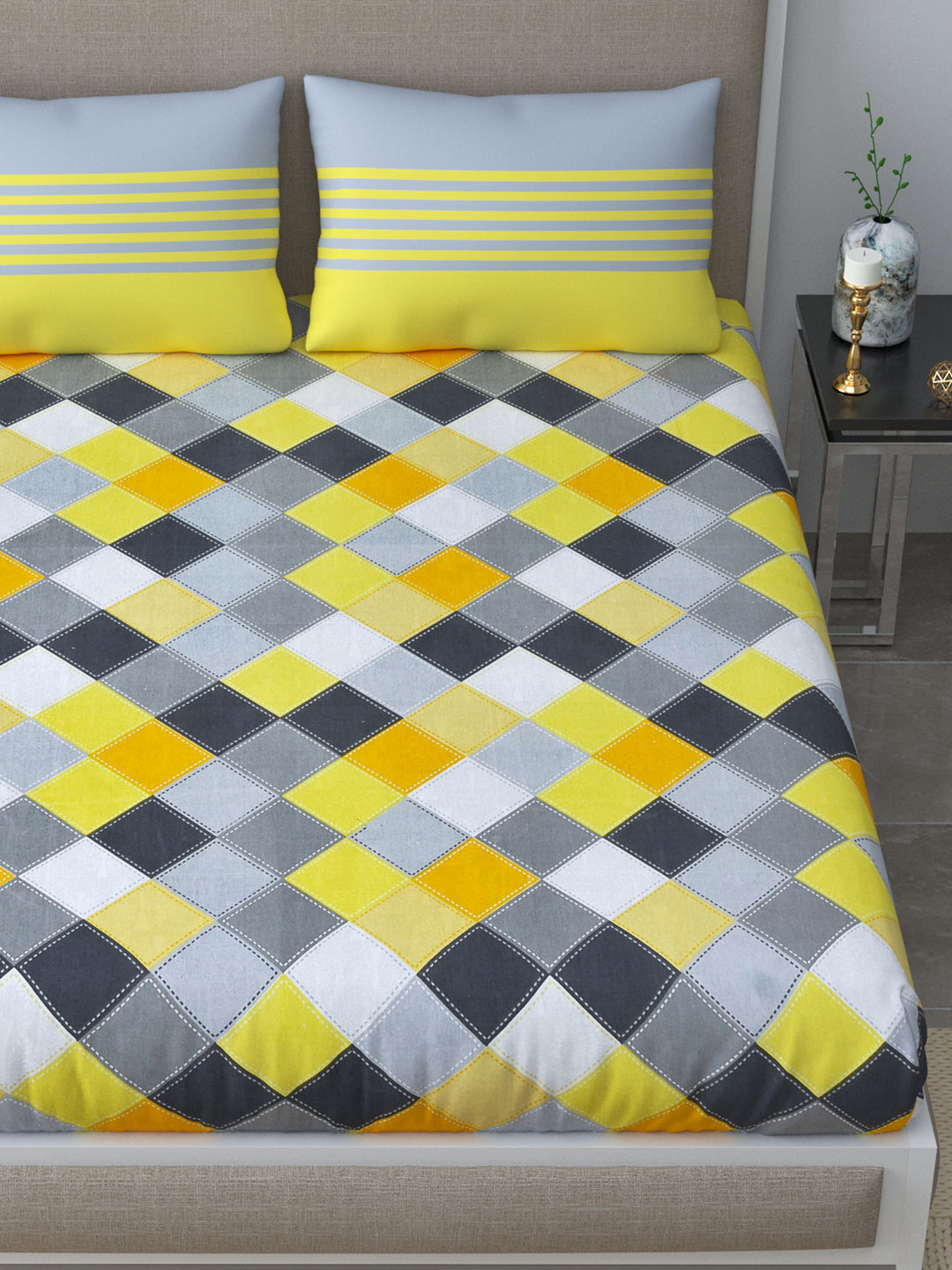 1 Queen Size Bedsheet  86*96 inches (7*8 Feet) With 2 Pillow Cover | Pure Cotton | Rich Fast Colour with No Colour Bleeding | Soft Skin Friendly (125-A)