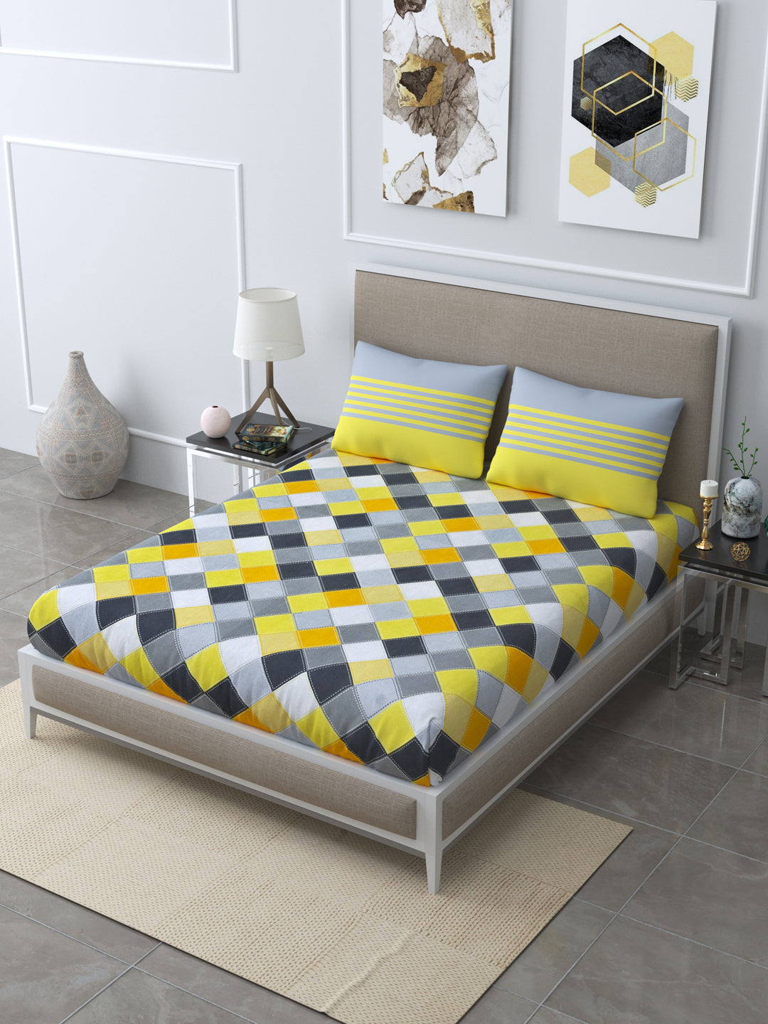1 Queen Size Bedsheet  86*96 inches (7*8 Feet) With 2 Pillow Cover | Pure Cotton | Rich Fast Colour with No Colour Bleeding | Soft Skin Friendly (125-A)