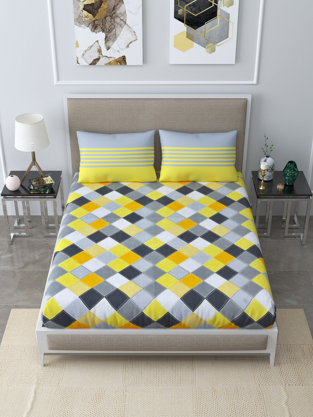 1 Queen Size Bedsheet  86*96 inches (7*8 Feet) With 2 Pillow Cover | Pure Cotton | Rich Fast Colour with No Colour Bleeding | Soft Skin Friendly (125-A)