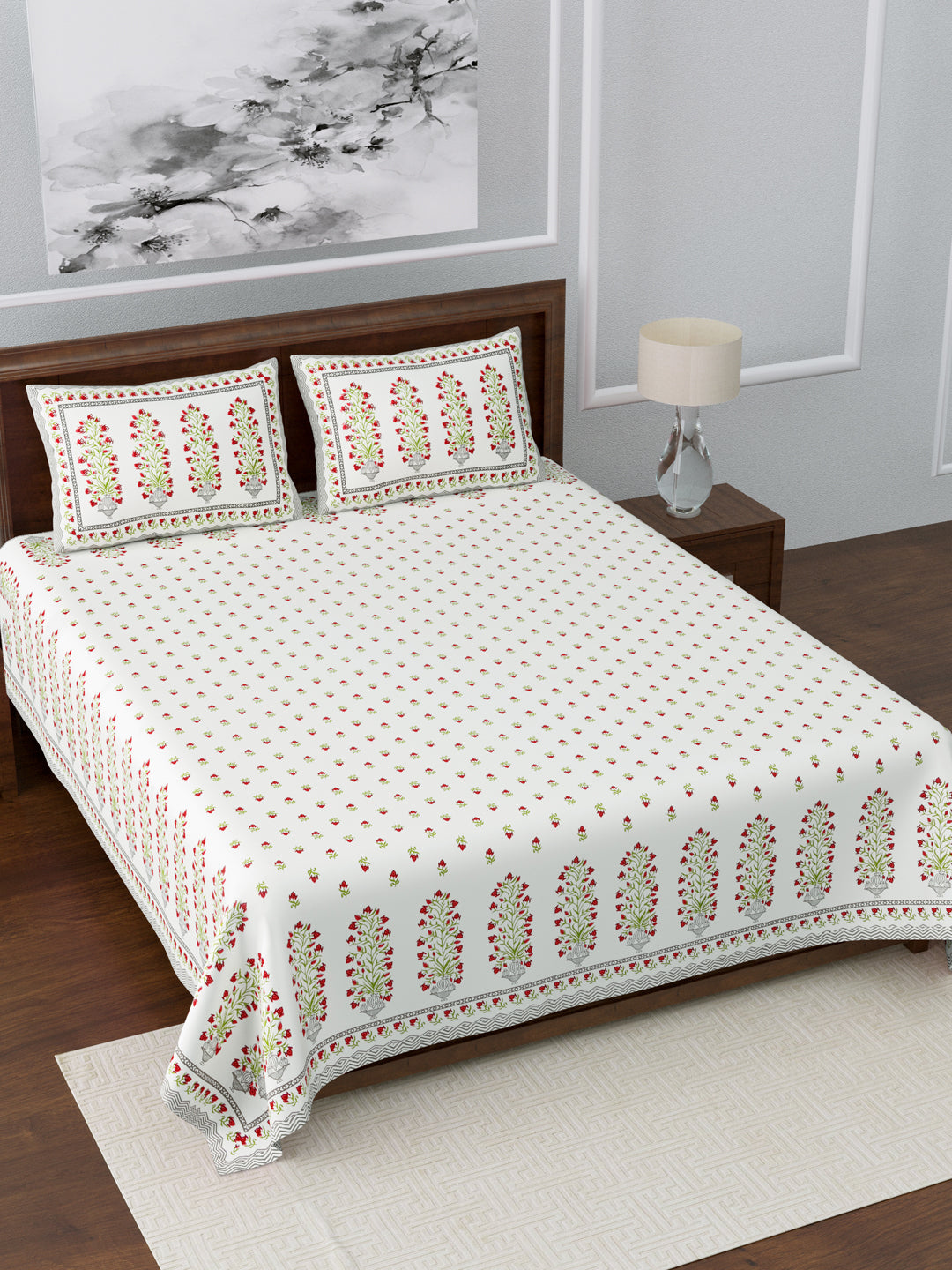 King Size Double Bedsheet Pure Cotton - 1 Bedsheet with 2 Pillow Covers Pink Colour