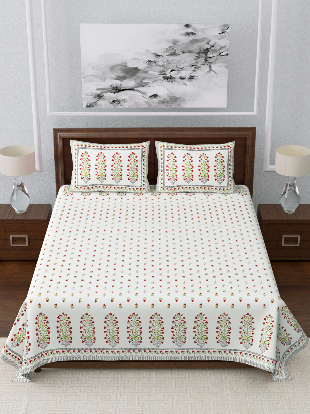 LIVING ROOTS King Size Double Bedsheet Pure Cotton - 1 Bedsheet with 2 Pillow Covers Pink Colour (31-132-B)