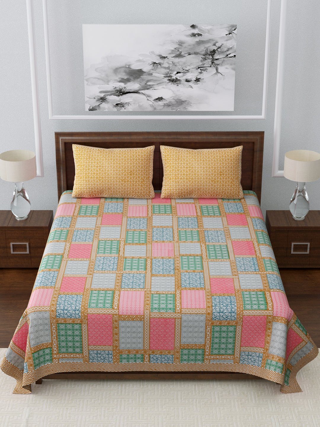 LIVING ROOTS King Size Double Bedsheet Pure Cotton - 1 Bedsheet with 2 Pillow Covers Beige Colour (31-135-C)