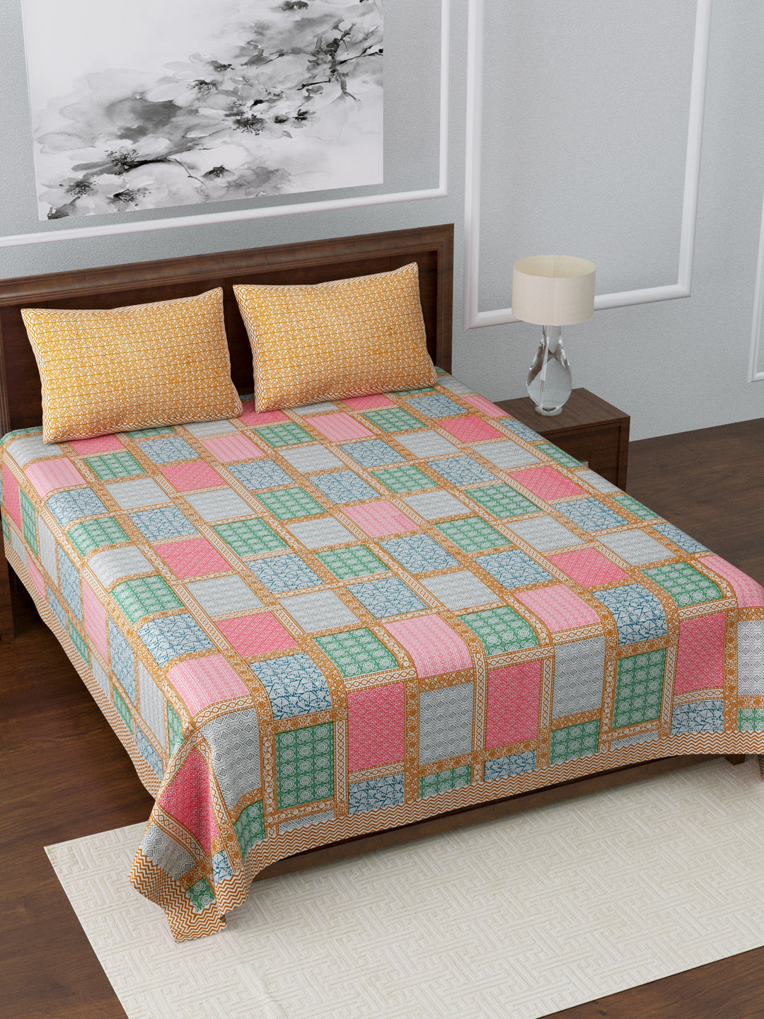 LIVING ROOTS King Size Double Bedsheet Pure Cotton - 1 Bedsheet with 2 Pillow Covers Beige Colour (31-135-C)