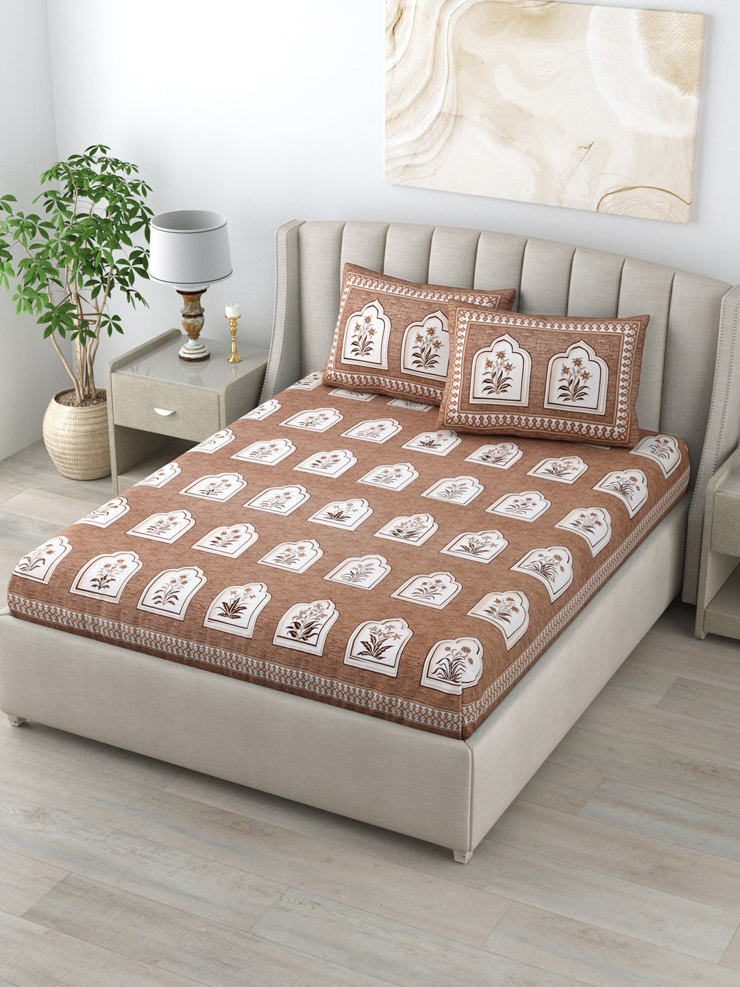 LIVING ROOTS Pure Cotton 1 King Size Bedsheet  90*96 inches (7.5*8 Feet) With 2 Pillow Cover | Rich Fast Colour with No Colour Bleeding | Soft Skin Friendly (147-B)