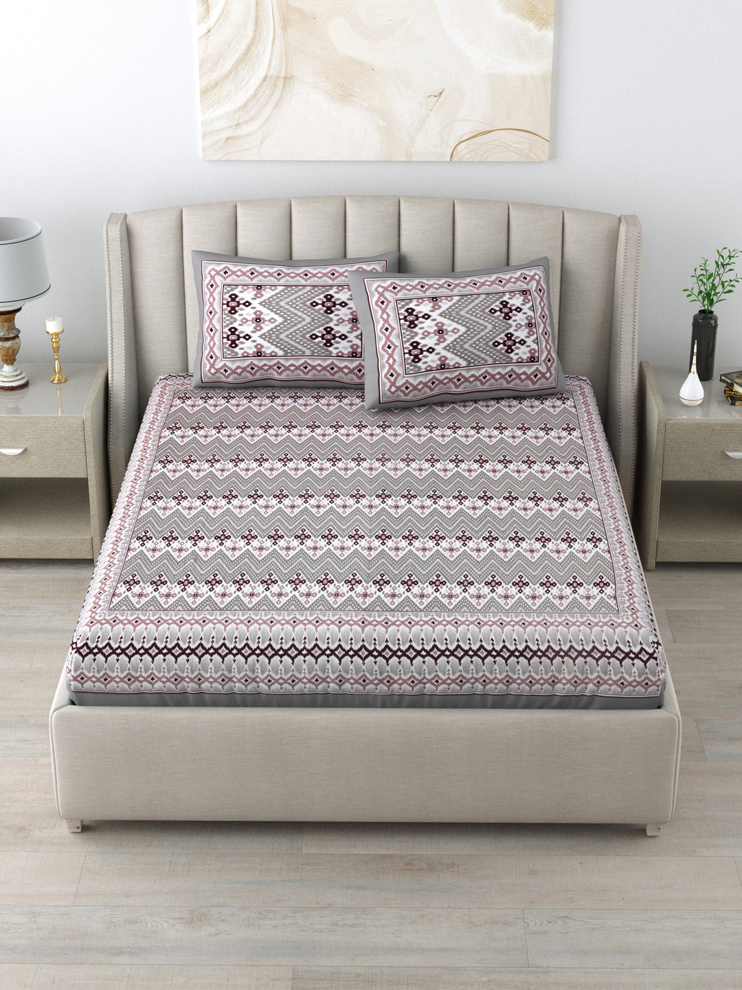 1 King Size Bedsheet  90*96 inches (7.5*8 Feet) With 2 Pillow Cover | Pure Cotton | Rich Fast Colour with No Colour Bleeding | Soft Skin Friendly (156-C)