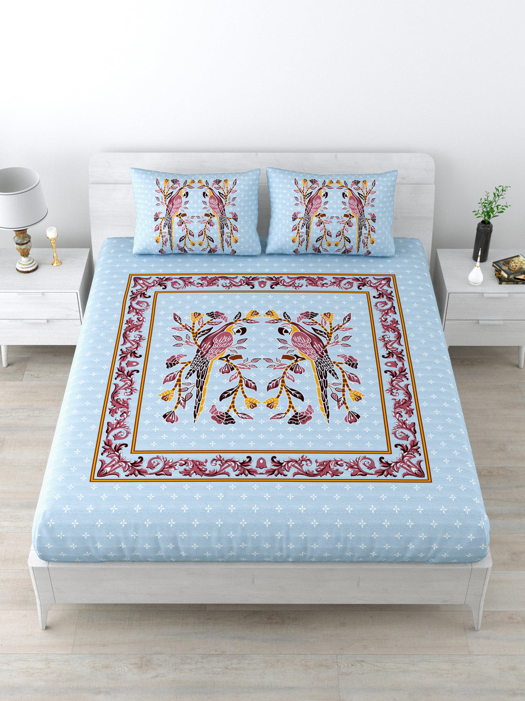 1 King Size Bedsheet  90*96 inches (7.5*8 Feet) With 2 Pillow Cover | Pure Cotton | Rich Fast Colour with No Colour Bleeding | Soft Skin Friendly (160-A)