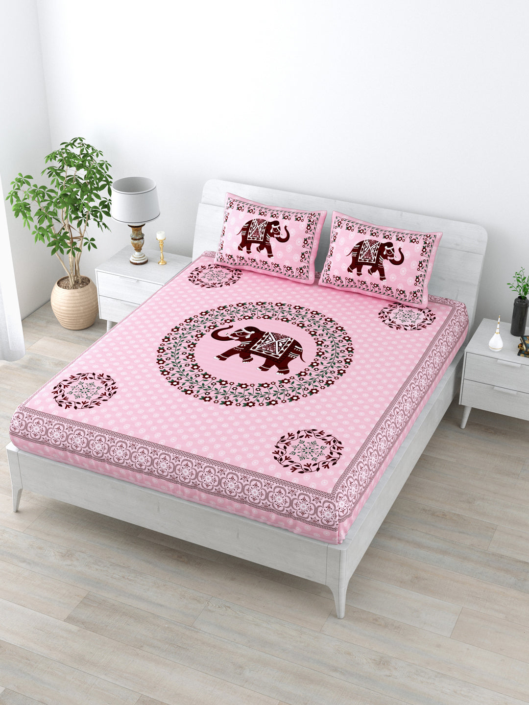 1 King Size Bedsheet  90*96 inches (7.5*8 Feet) With 2 Pillow Cover | Pure Cotton | Rich Fast Colour with No Colour Bleeding | Soft Skin Friendly (161-C)