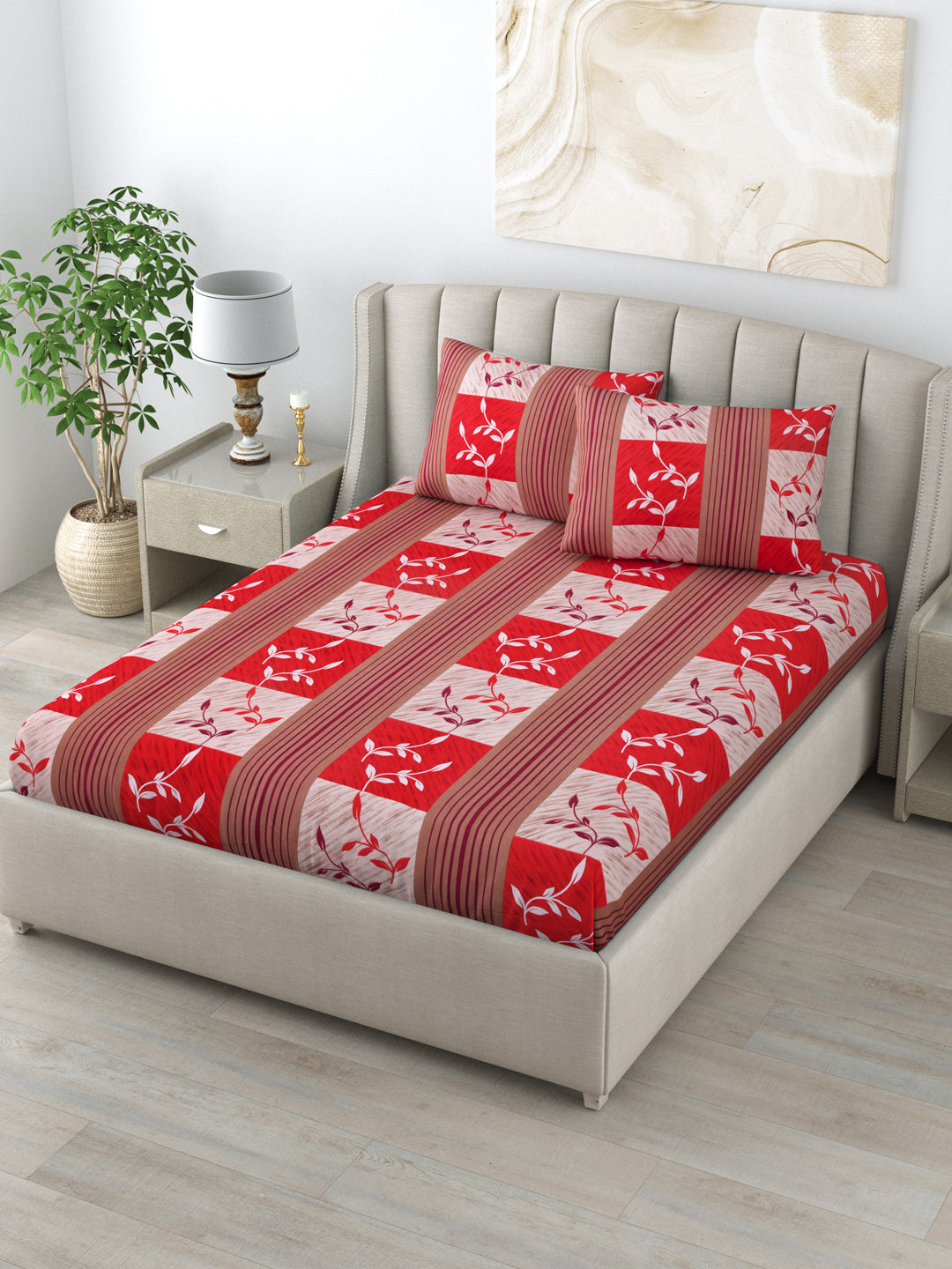 LIVING ROOTS Double Bedsheet Pure Cotton Red Colour  Queen Size With 2 Pillow Cover (31-163-A)