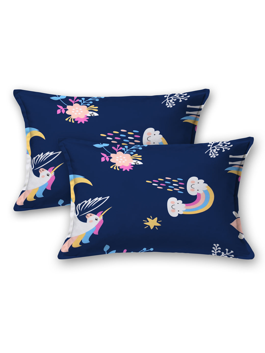 LIVING ROOTS Double Bedsheet Pure Cotton Blue Colour Printed Queen Size Bedsheet With 2 Pillow Cover (31-168-A)