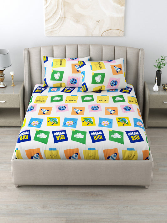 LIVING ROOTS Double Bedsheet Pure Cotton Yellow Colour Printed Queen Size Bedsheet With 2 Pillow Cover (31-170-A)