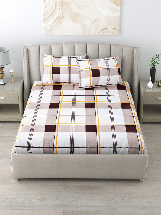 Double Bedsheet Pure Cotton Checks Print Queen Size With 2 pillow Covers