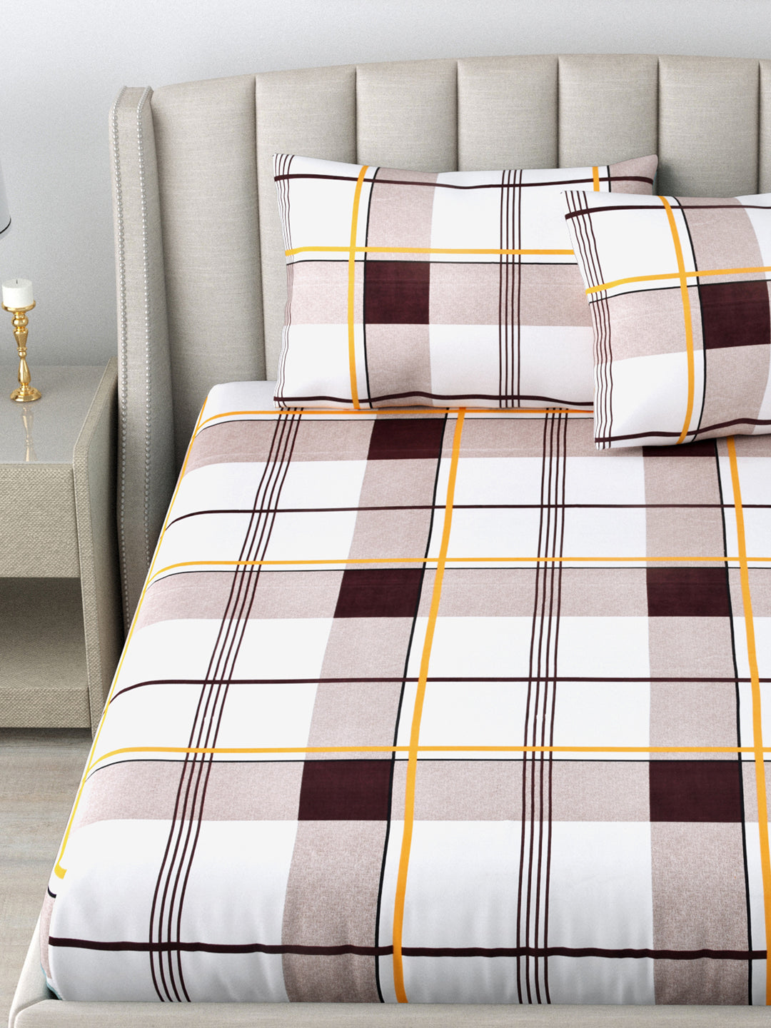 Double Bedsheet Pure Cotton Checks Print Queen Size With 2 pillow Covers