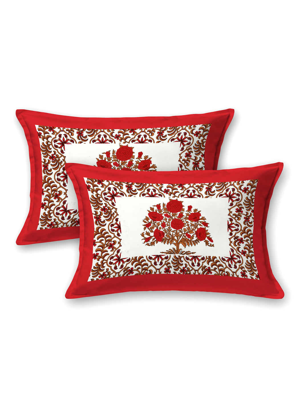LIVING ROOTS Queen Size Double Bedsheet Pure Cotton Fabric Red Colour Flower Print  with 2 Pillow Covers (31-175-C)