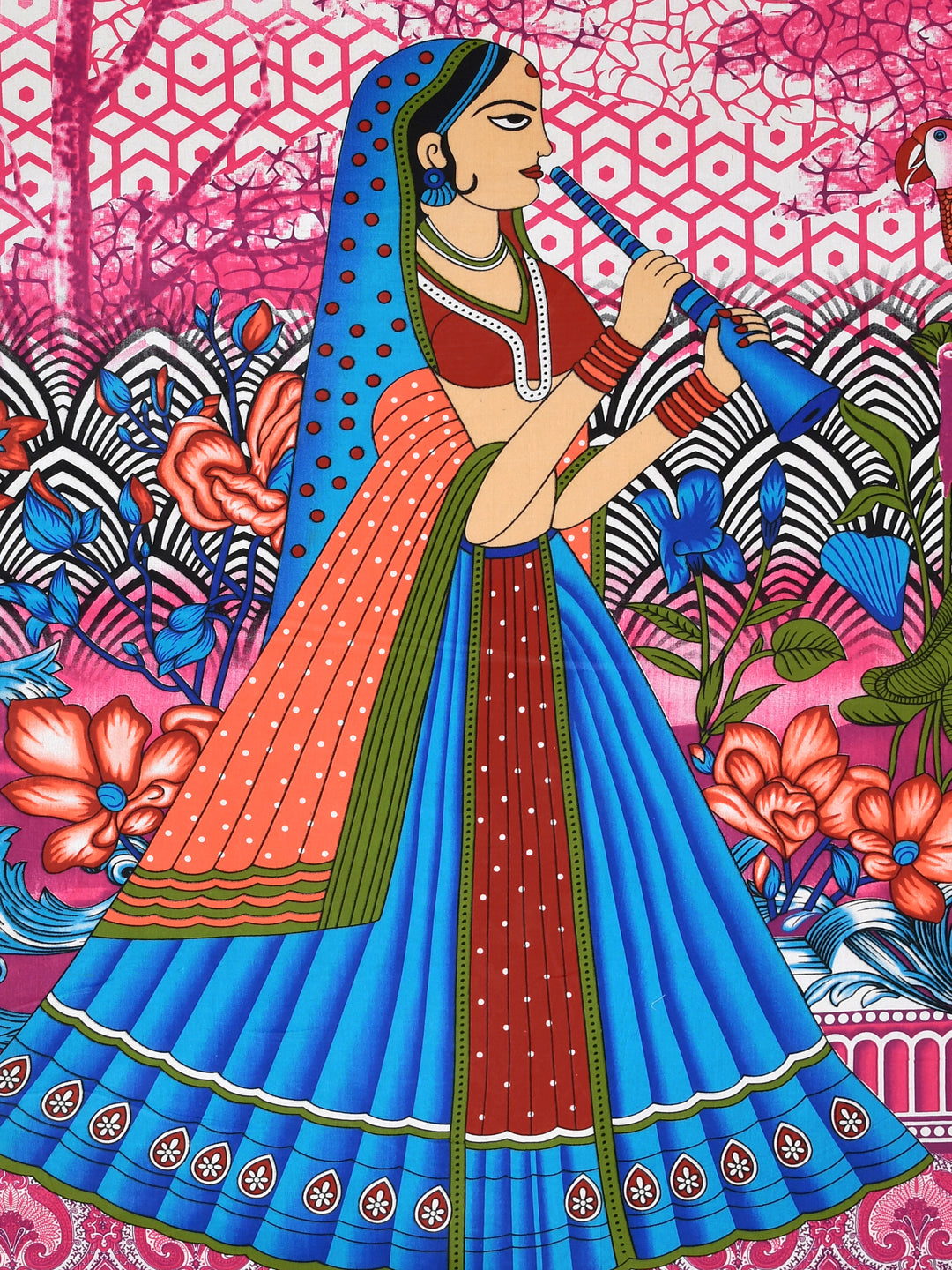 LIVING ROOTS Queen Size Double Bedsheet Pure Cotton Fabric Pink Colour Sanganeri Print with 2 Pillow Covers (31-176-A)