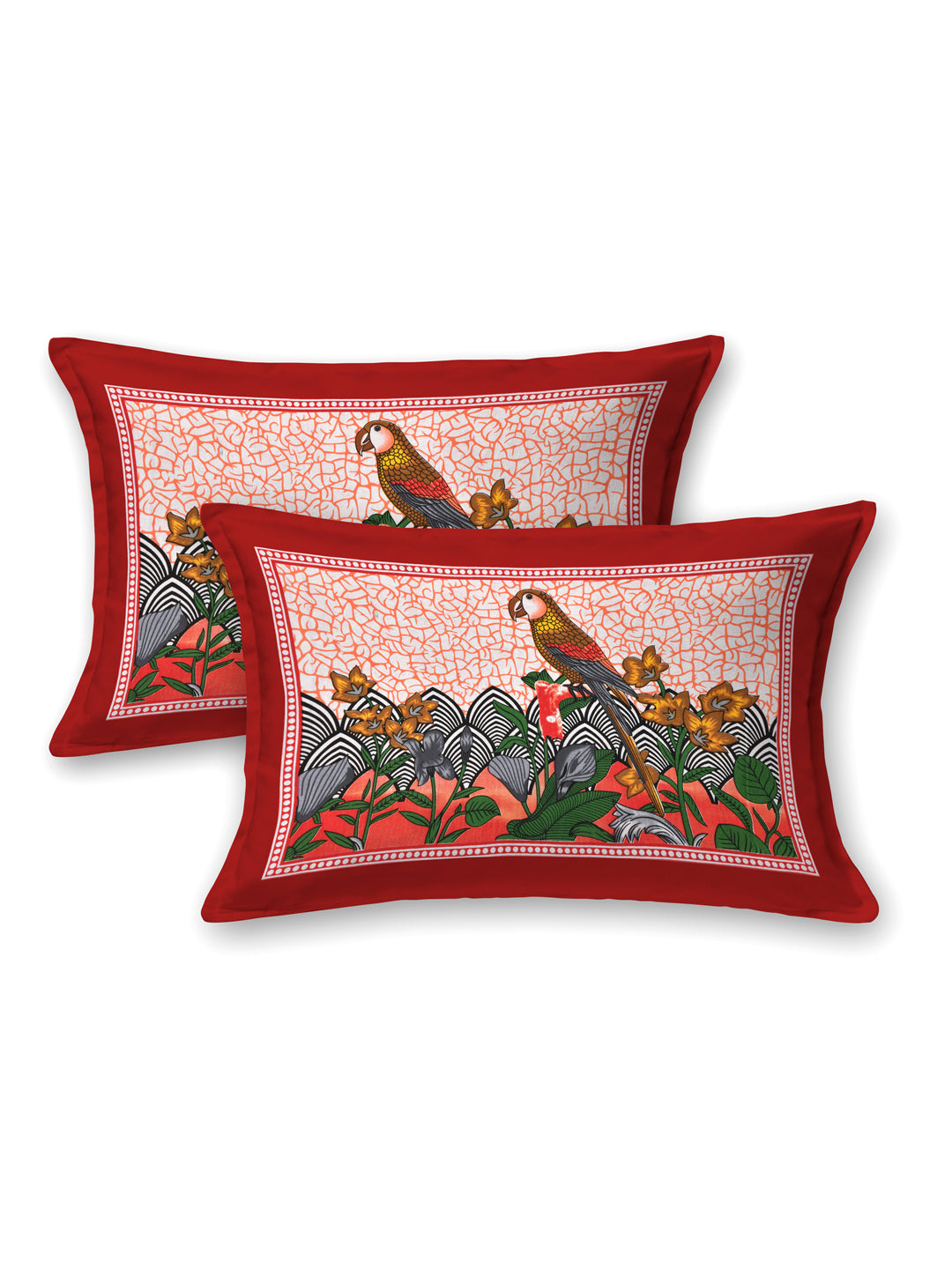 LIVING ROOTS Queen Size Double Bedsheet Pure Cotton Fabric Red Colour Sanganeri Print with 2 Pillow Covers (31-176-C)