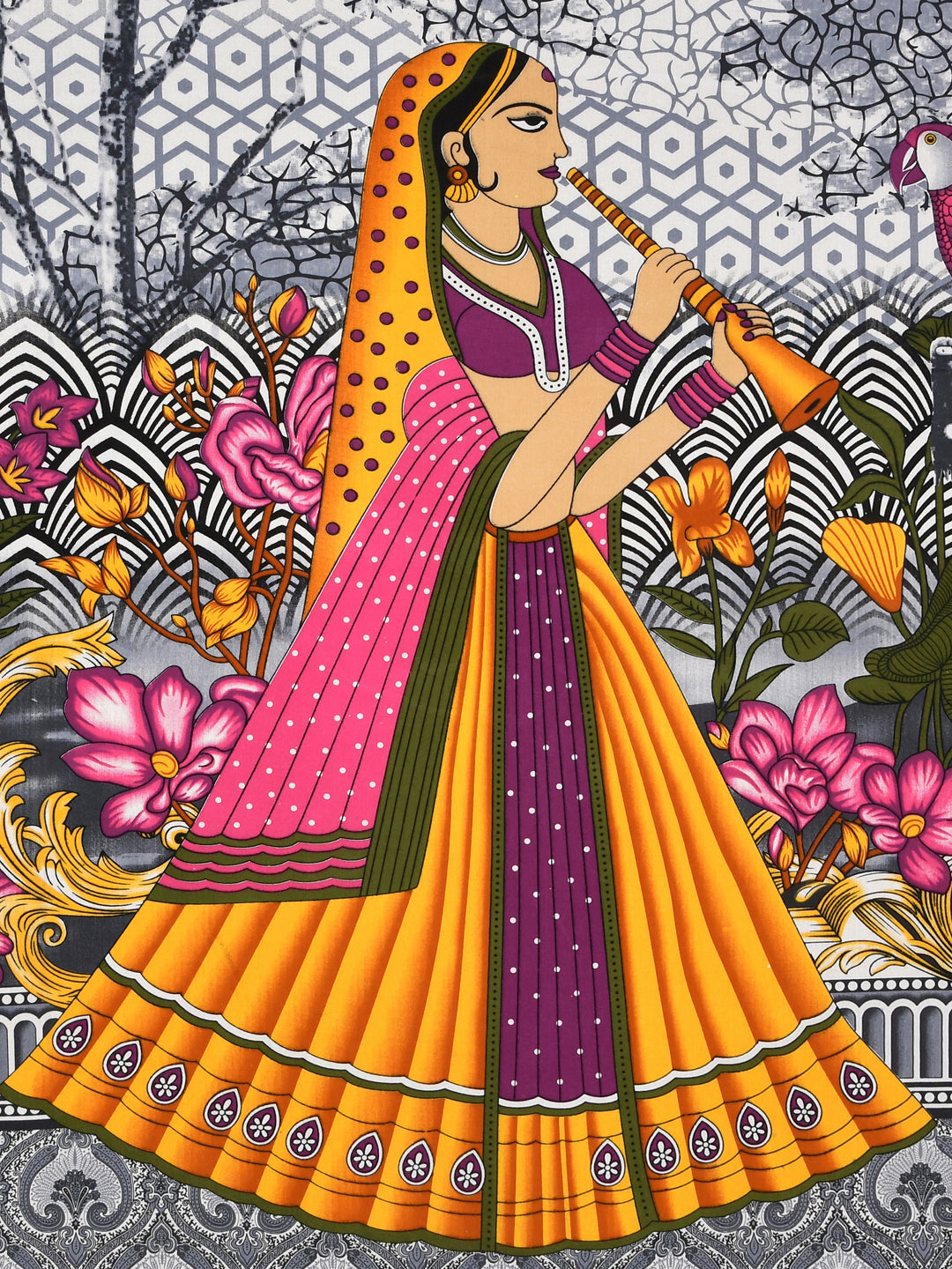 LIVING ROOTS Queen Size Double Bedsheet Pure Cotton Fabric Black Colour Sanganeri Print with 2 Pillow Covers (31-176-E)