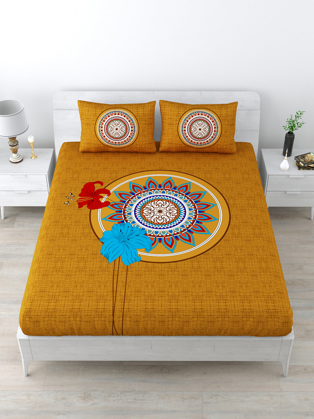 LIVING ROOTS Double Bedsheet Queen Size Pure Cotton Fabric Wrinkle Free Yellow Colour (31-182-A)