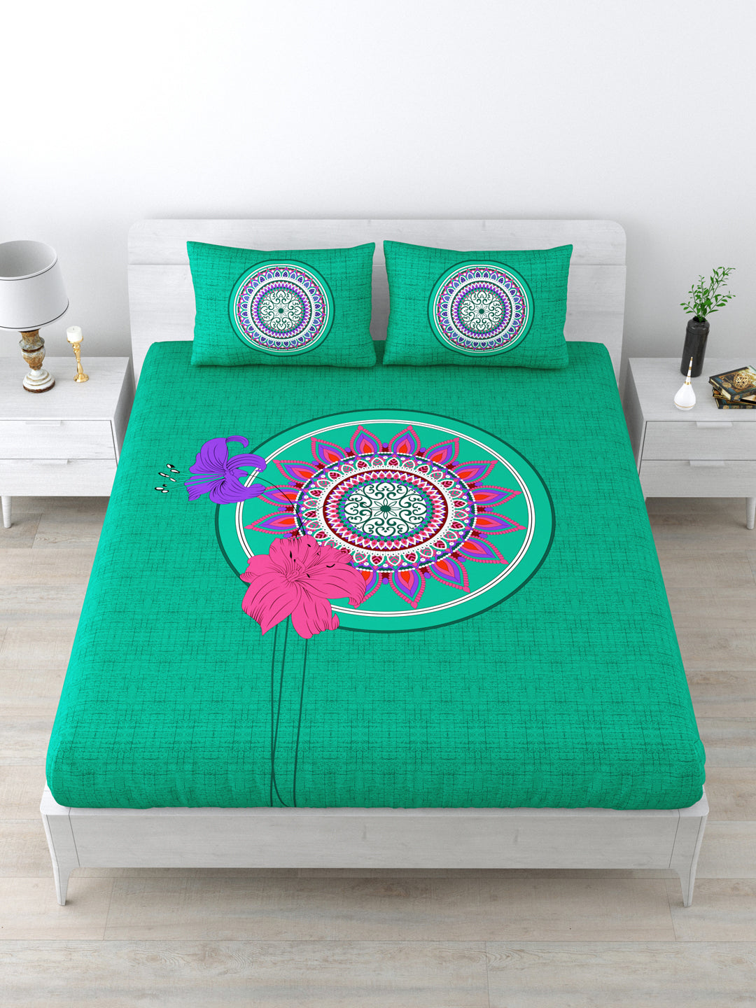 1 Queen Size Bedsheet  86*96 inches (7*8 Feet) With 2 Pillow Cover | Pure Cotton | Rich Fast Colour with No Colour Bleeding | Soft Skin Friendly (182-C)