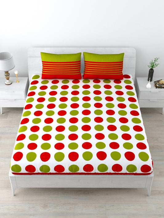 Cotton Breathable Supersoft Wrinkelfree Double Bedsheet with 2 Pillow Covers Red Green Colour