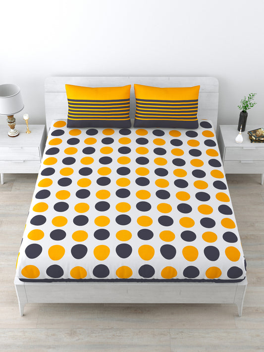 Cotton Breathable Supersoft Wrinkelfree Double Bedsheet with 2 Pillow Covers Yellow Blue Colour