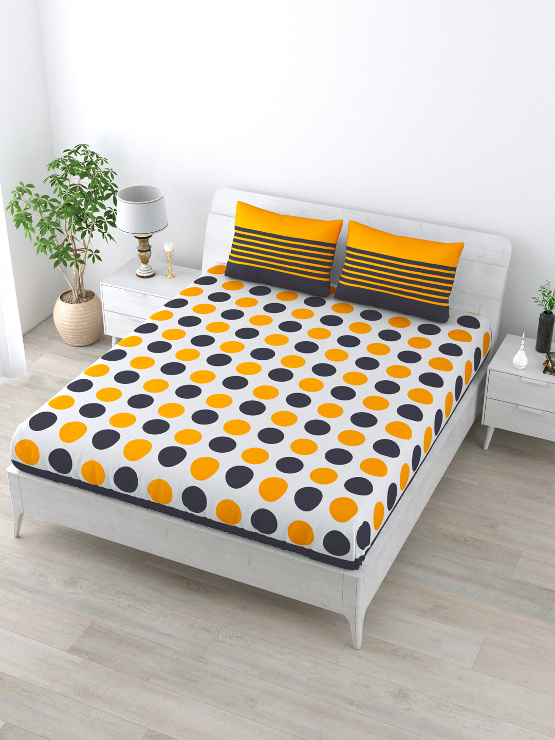 Cotton Breathable Supersoft Wrinkelfree Double Bedsheet with 2 Pillow Covers Yellow Blue Colour