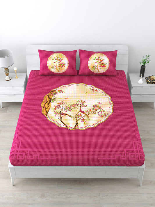 LIVING ROOTS Double Bedsheet  Pure Cotton Fabric Pink Colour with 2 Pillow Covers (31-187-A)