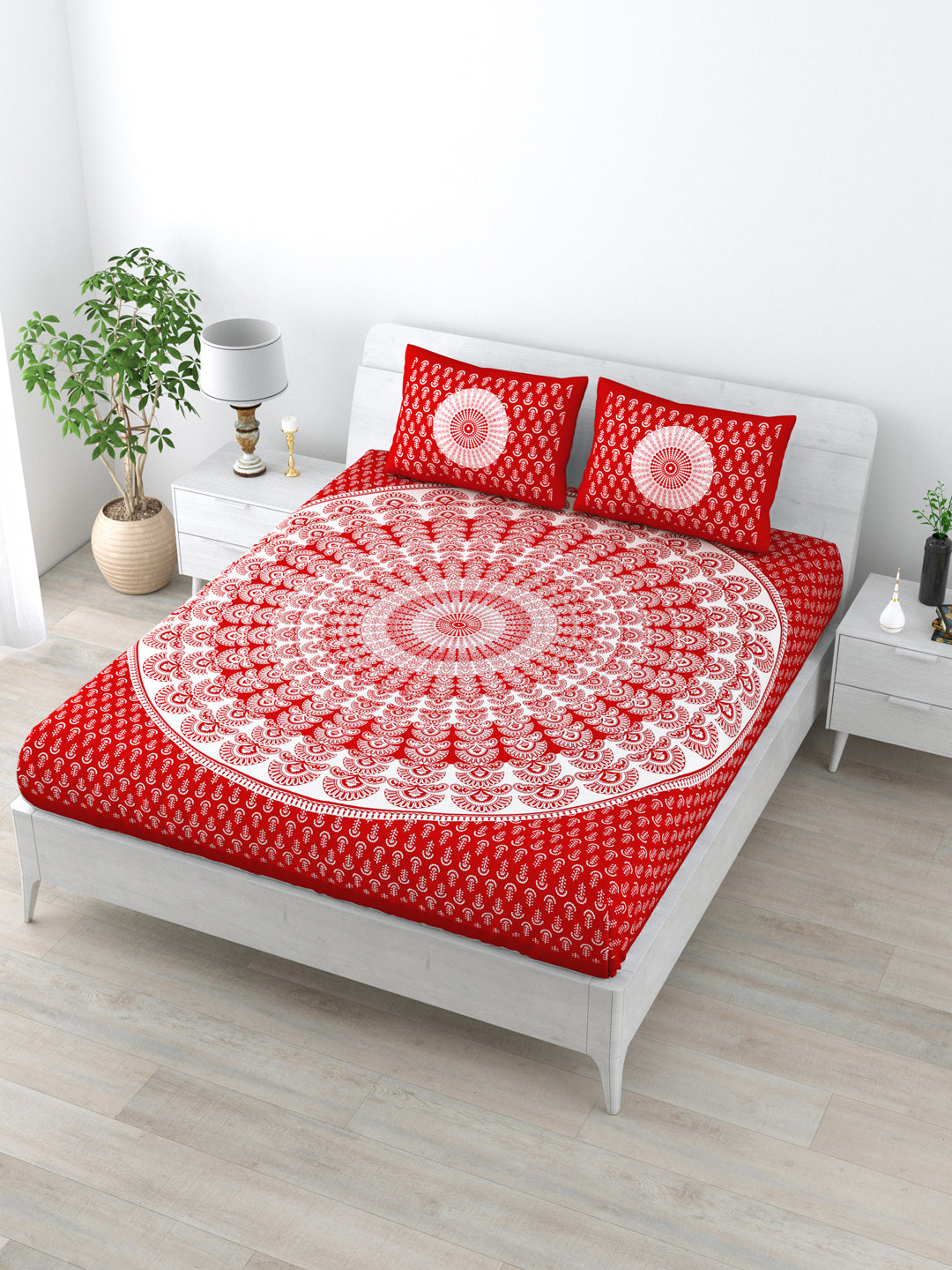 Double Bedsheet Pure Cotton - 1 Bedsheet with 2 Pillow Covers Red Colour